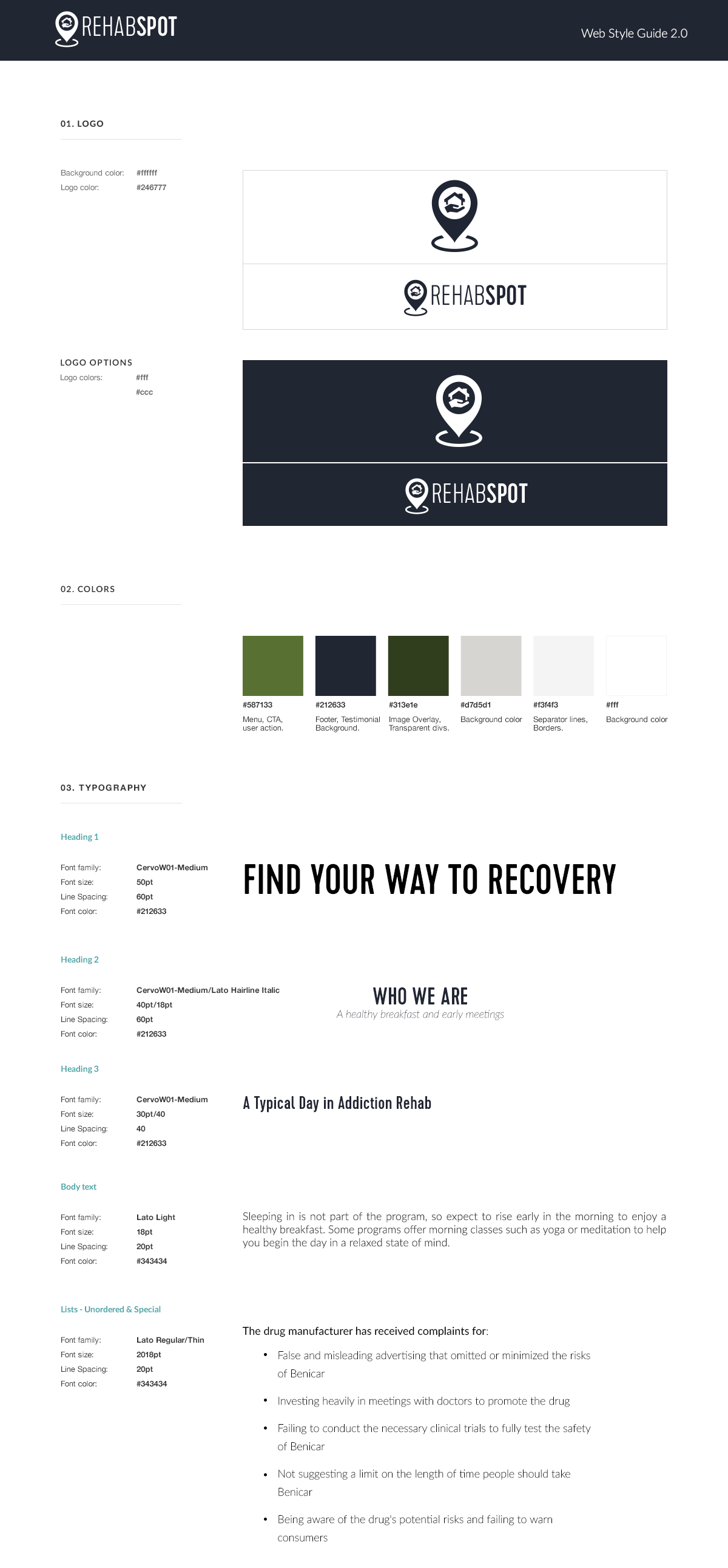 Rehab Spot Styleguide section 1