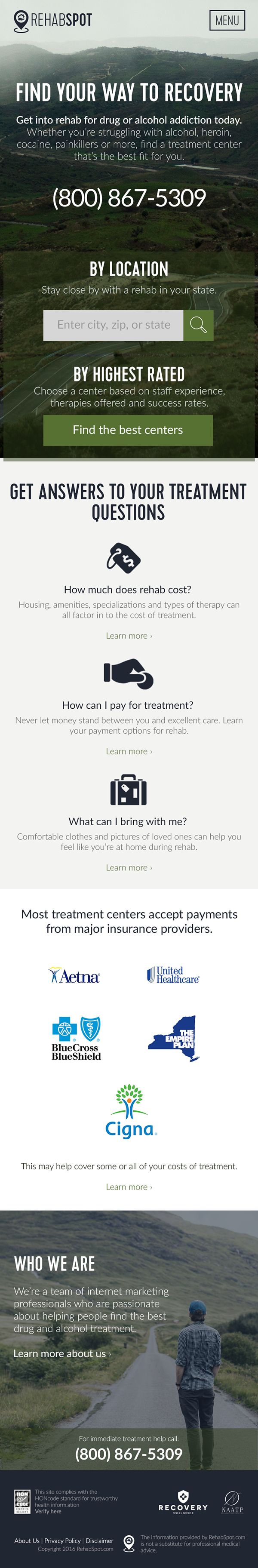 Rehab Spot Mobile Mockup - Home Page