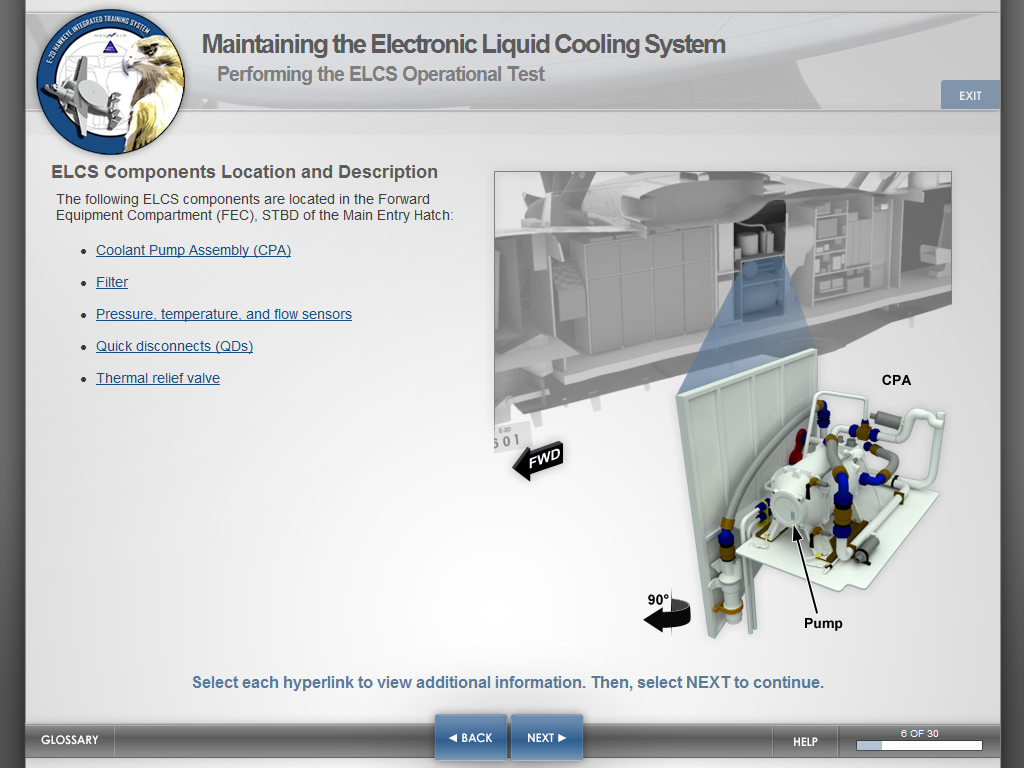 Courseware screen from the E2-D training program