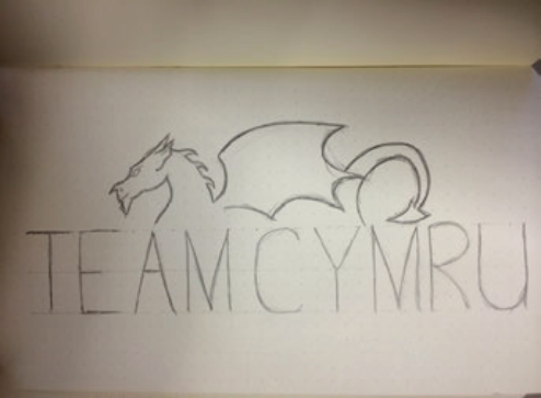 Initial Team Cymru wordmark and dragon sketch