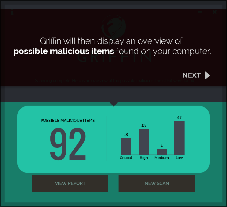 Griffin malicious-items overview screen
