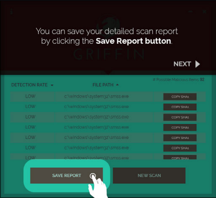 Griffin save-report onboarding screen